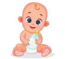Cute Happy Baby Holding Baby Milk Bottle Vector
