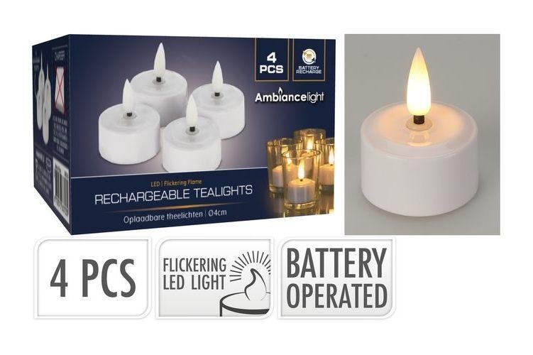 USB Rechargeable LED Tealights 4pcs