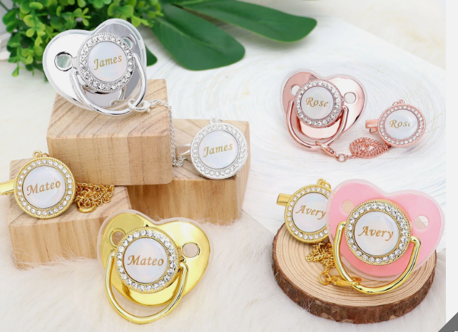 Personalised Bling Dummy And Clip Set